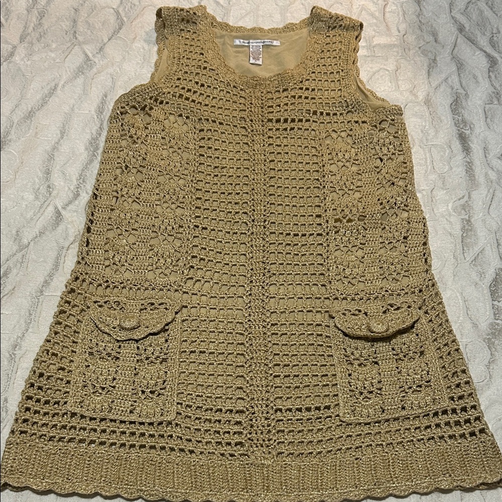 Diane Von Furstenberg Gold Crochet Detail Dress L